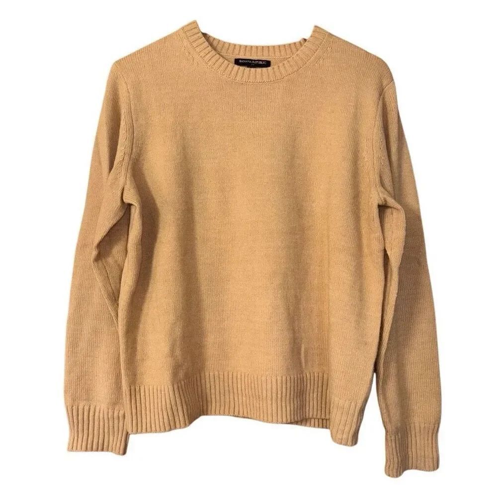 Banana republic crew neck pullover sweater tan ribbed knit soft size large